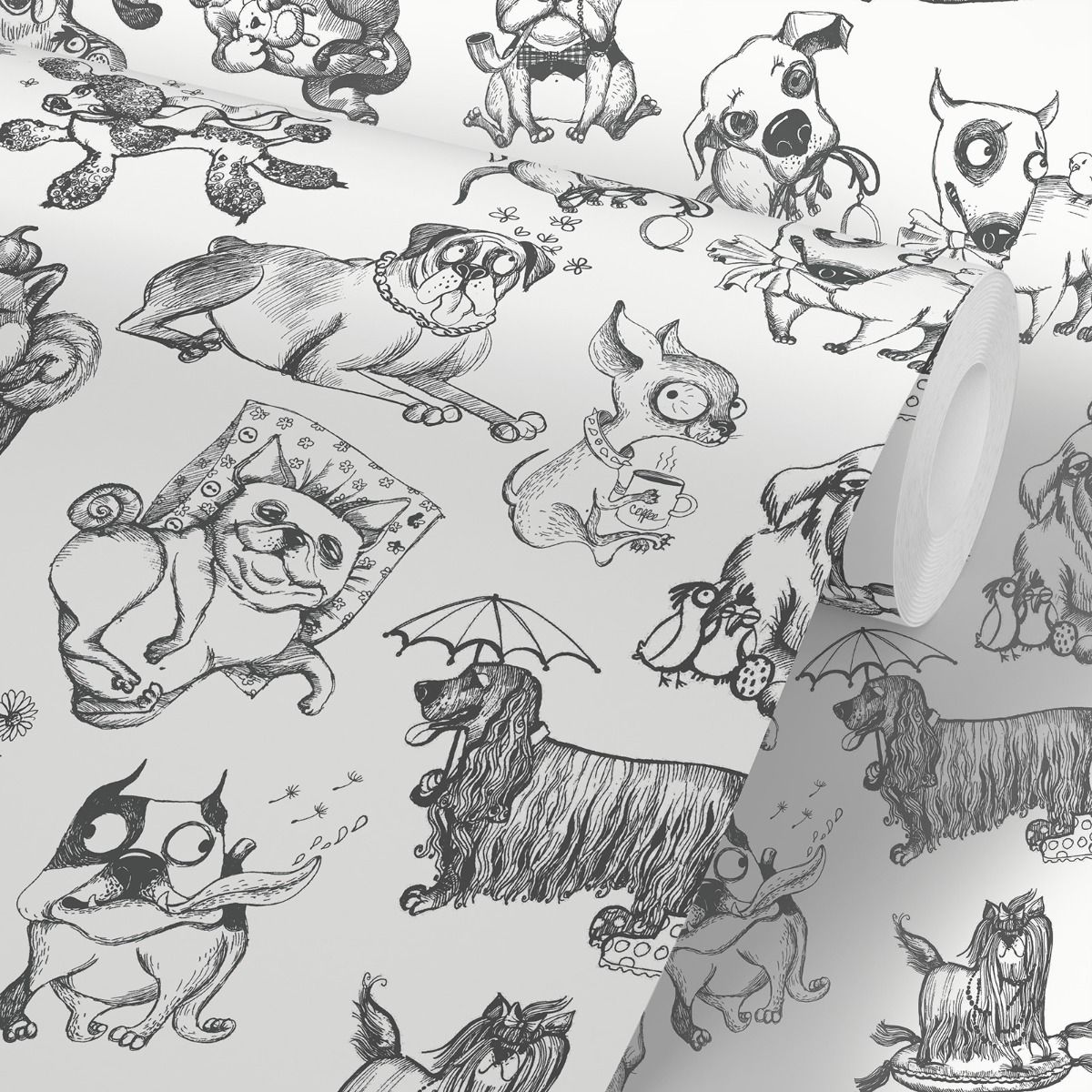 Pooches Wallpaper - Mono - Muriva