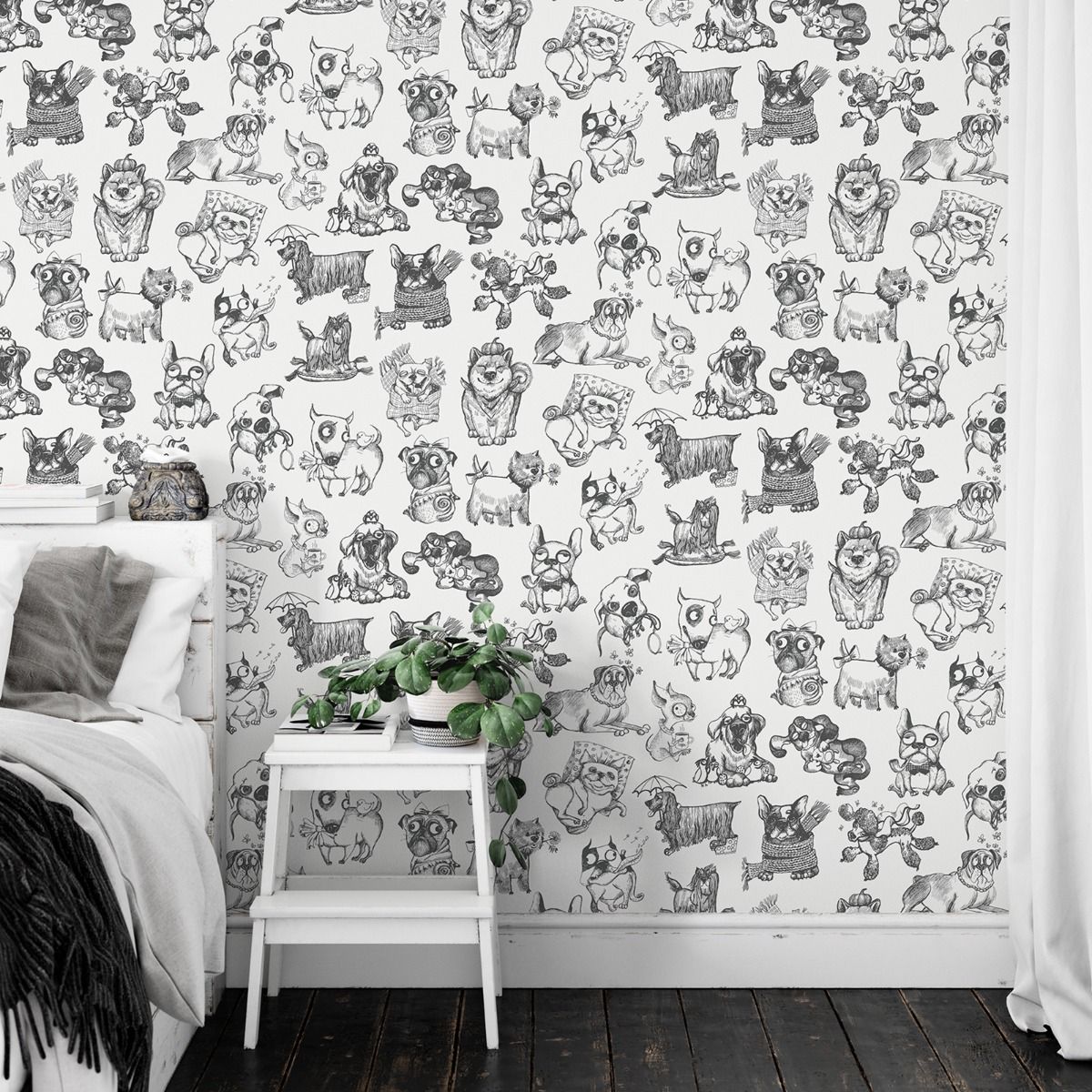 Pooches Wallpaper - Mono - Muriva