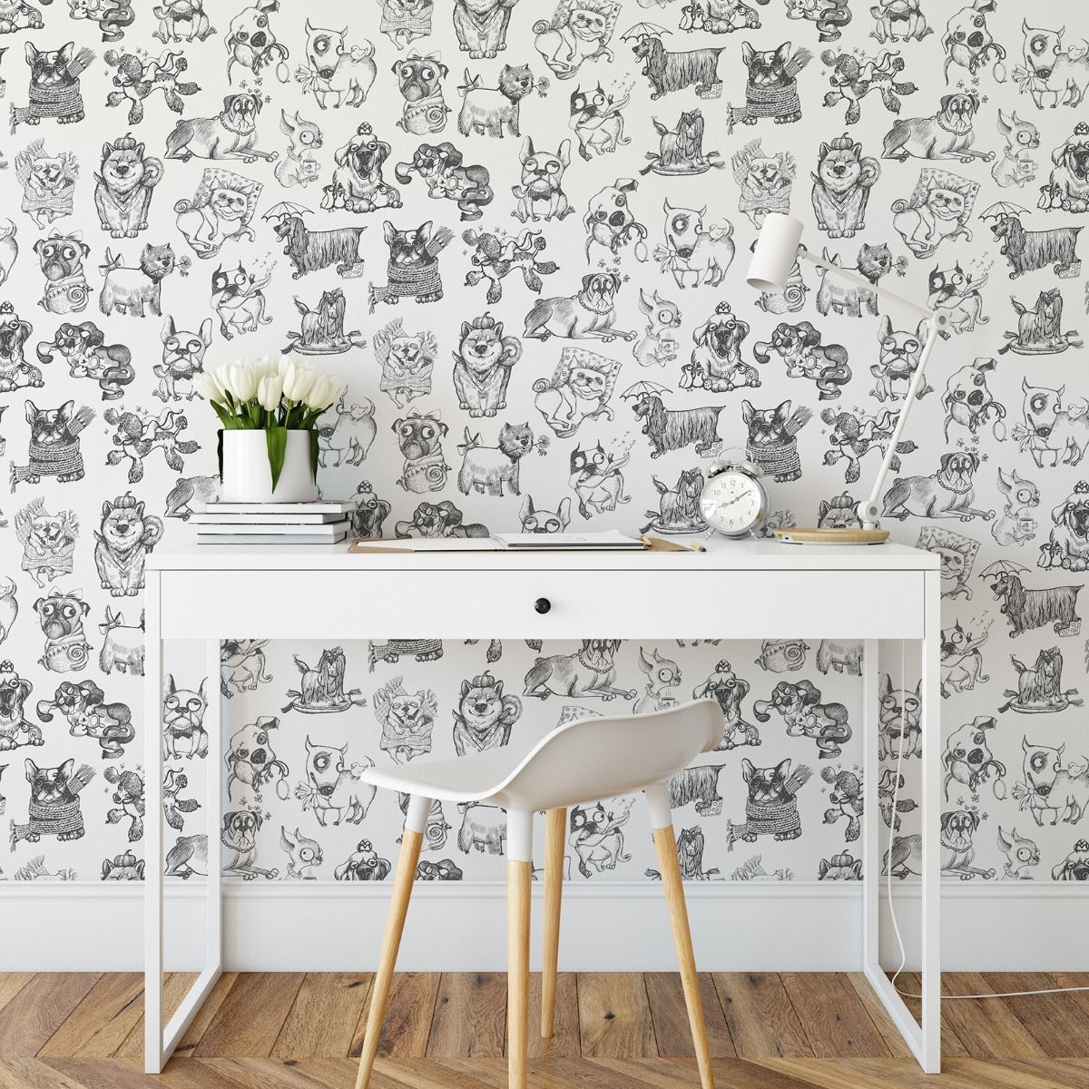 Pooches Wallpaper - Mono - Muriva