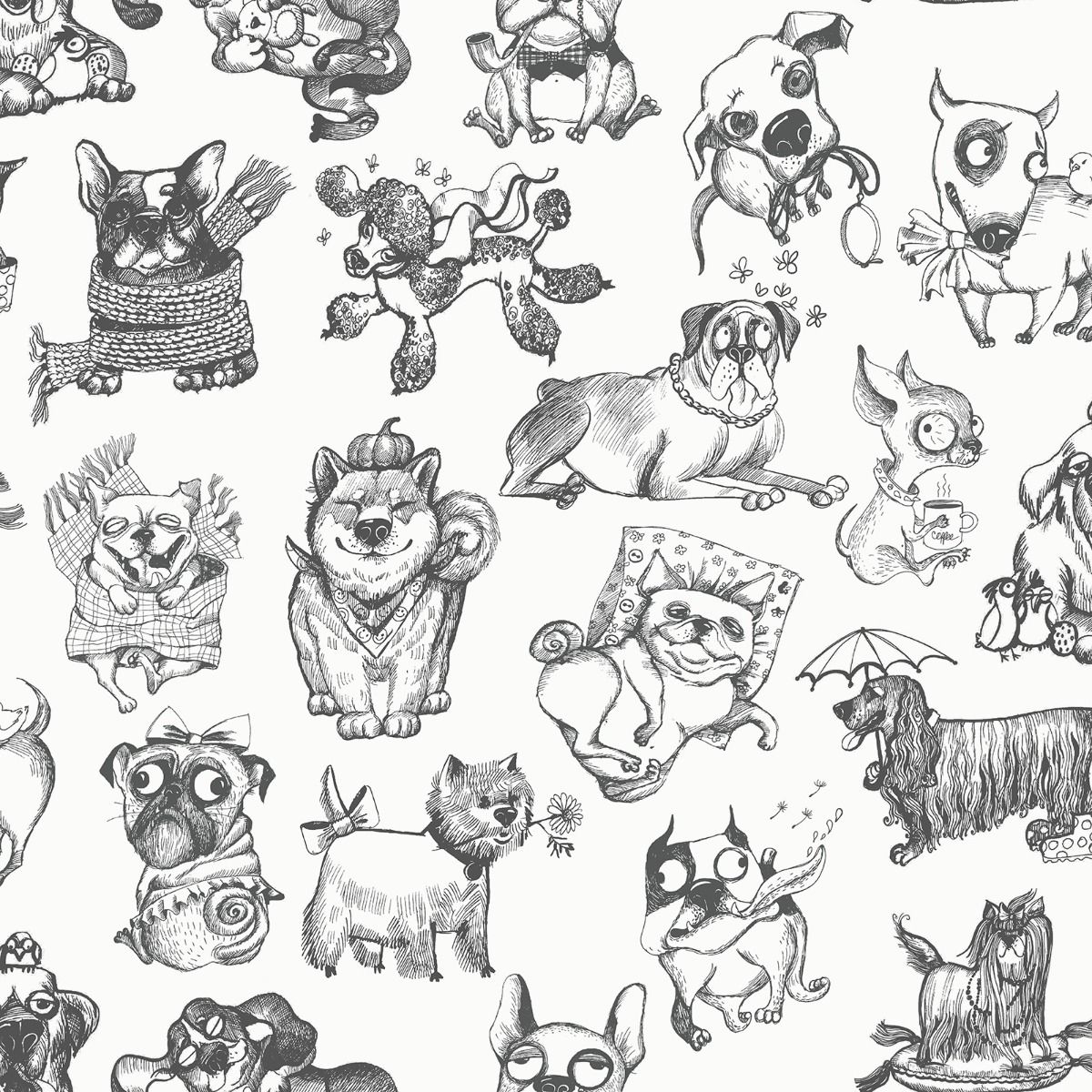 Pooches Wallpaper - Mono - Muriva