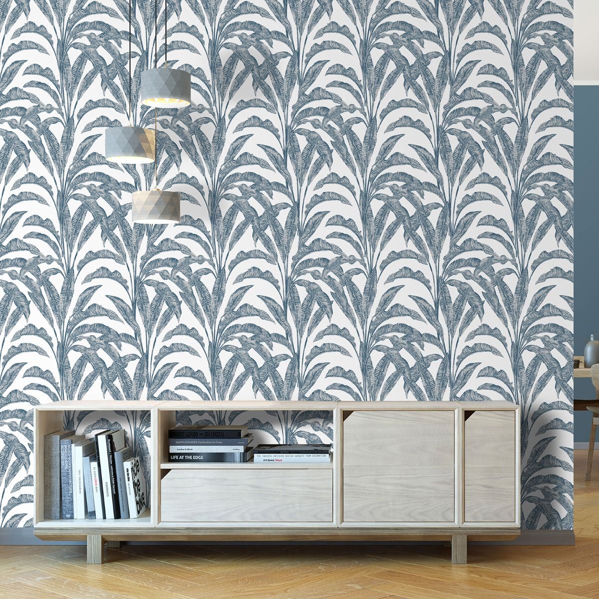 Sansa Leaf Vinyl Wallpaper - Blue - Muriva
