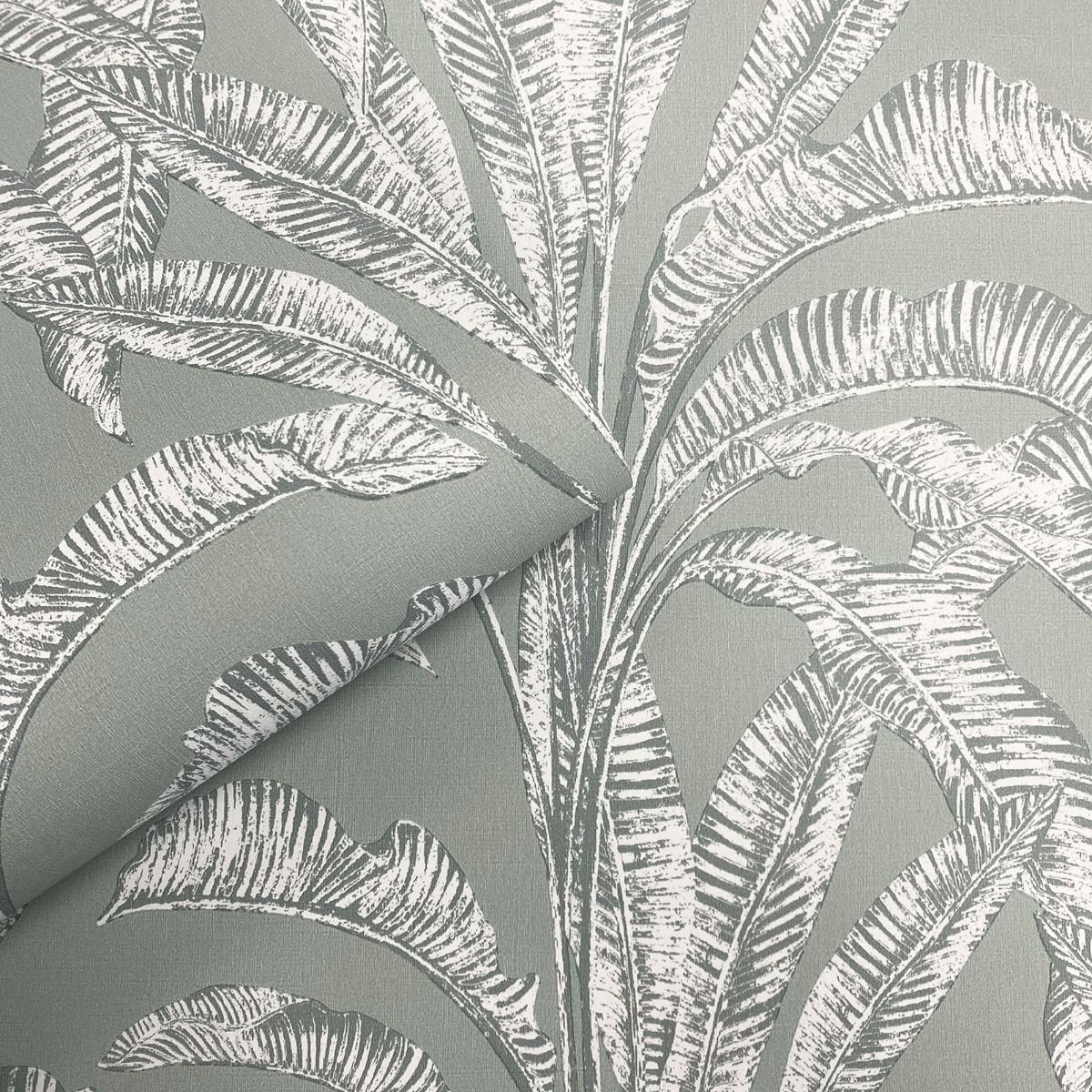 Sansa Leaf Vinyl Wallpaper - Green - Muriva