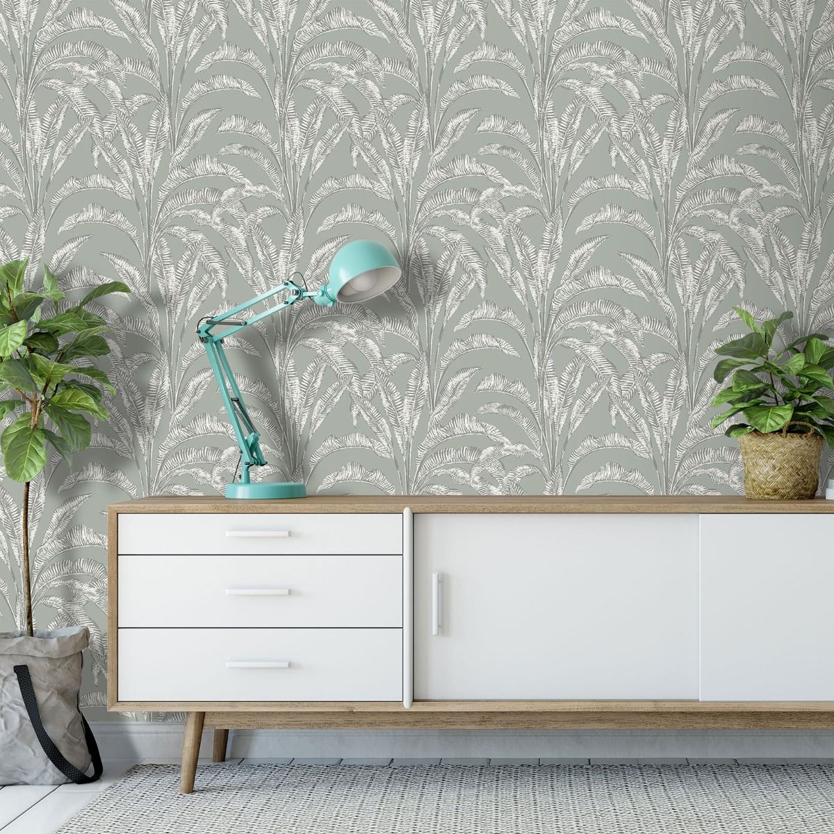 Sansa Leaf Vinyl Wallpaper - Green - Muriva