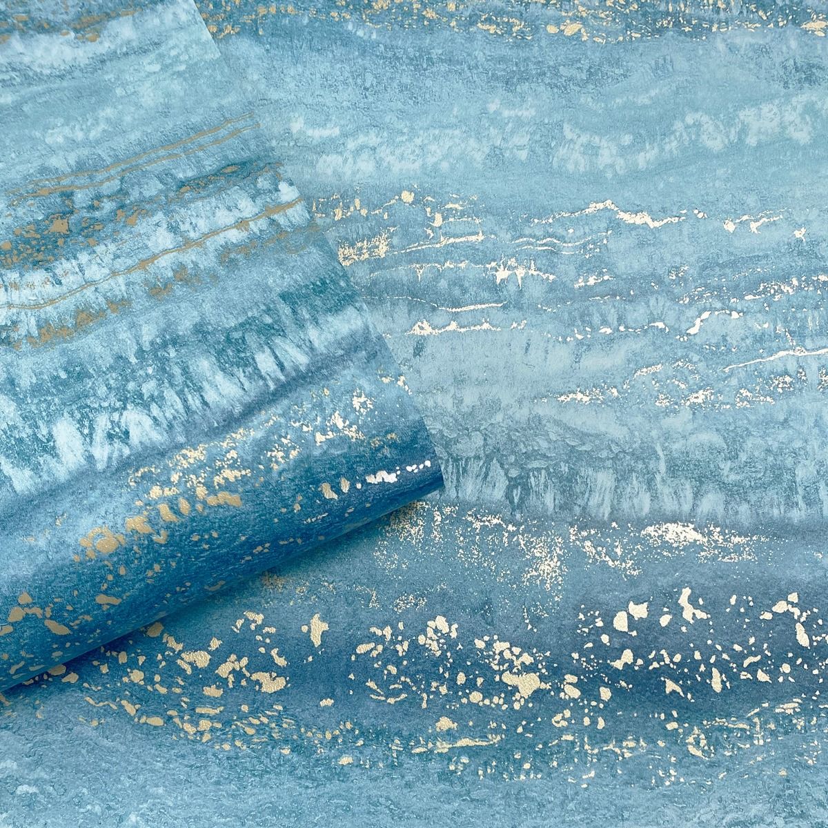 Semper Marble Wallpaper - Teal / Gold - Muriva