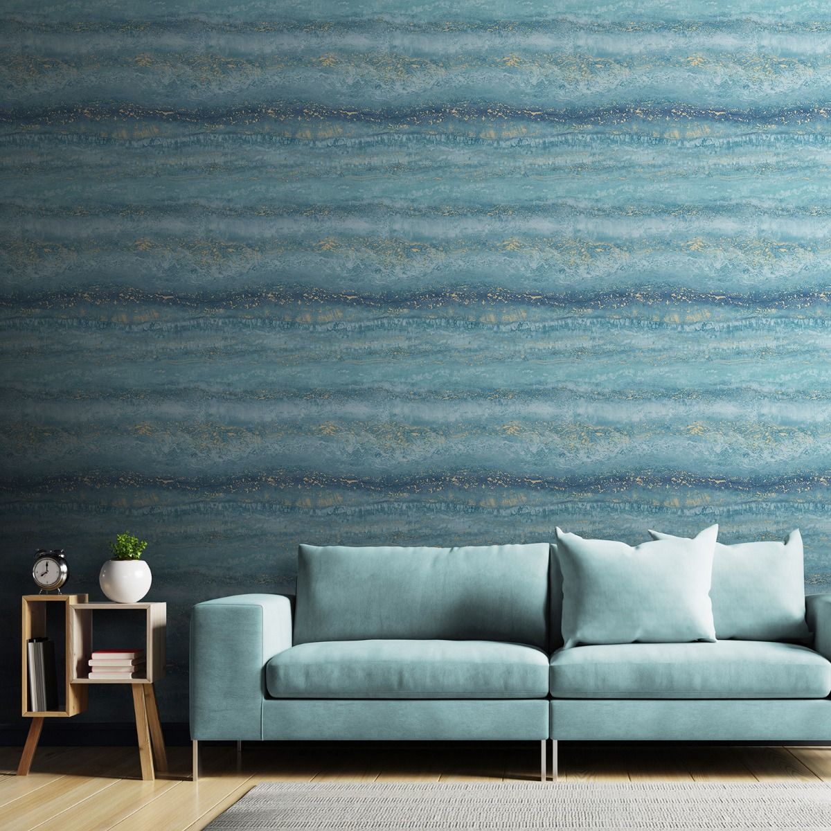 Semper Marble Wallpaper - Teal / Gold - Muriva