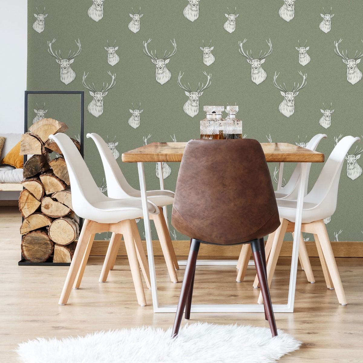 Stag Wallpaper - Sage Green - Muriva