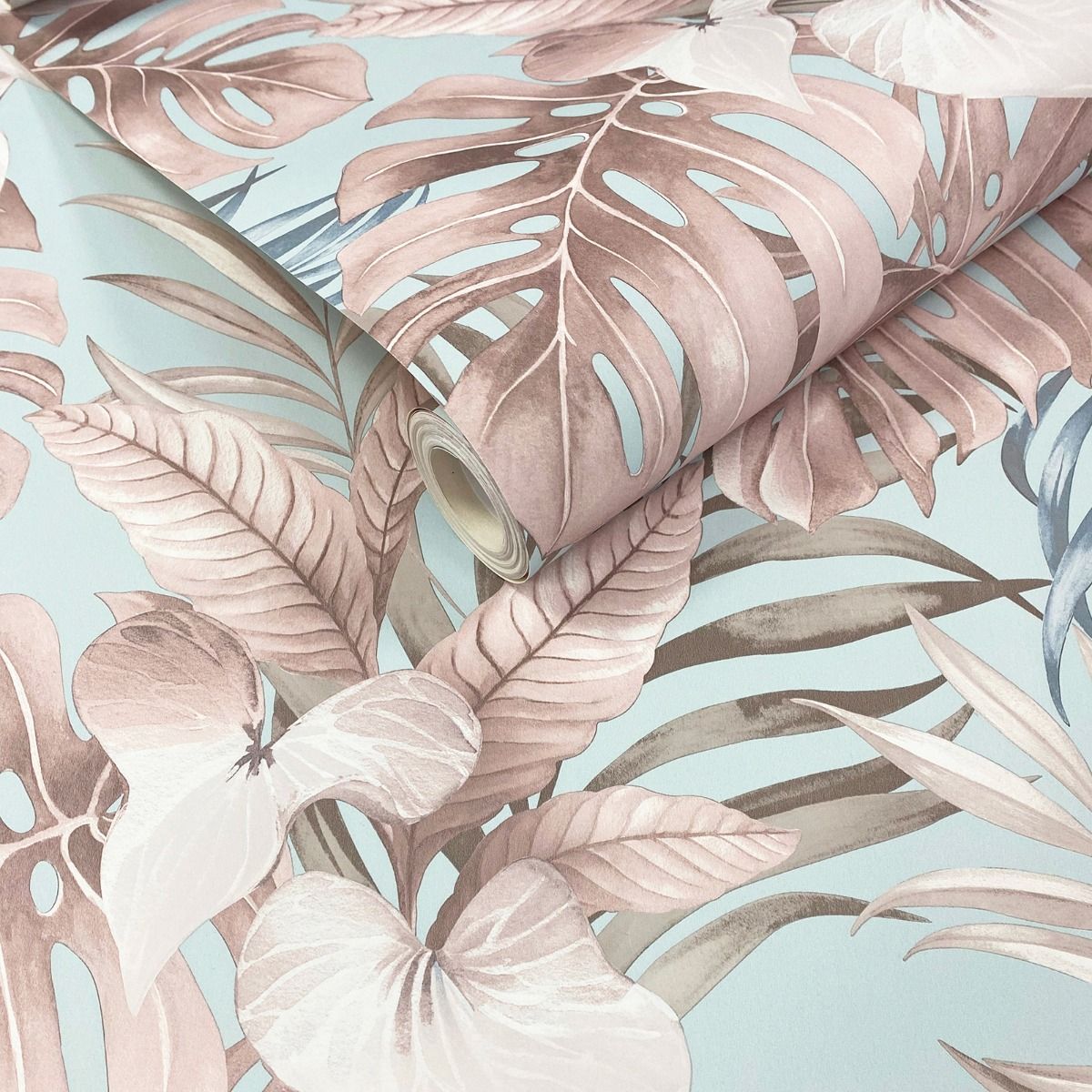 Teeva Jungle Leaves Wallpaper - Duck Egg - Muriva