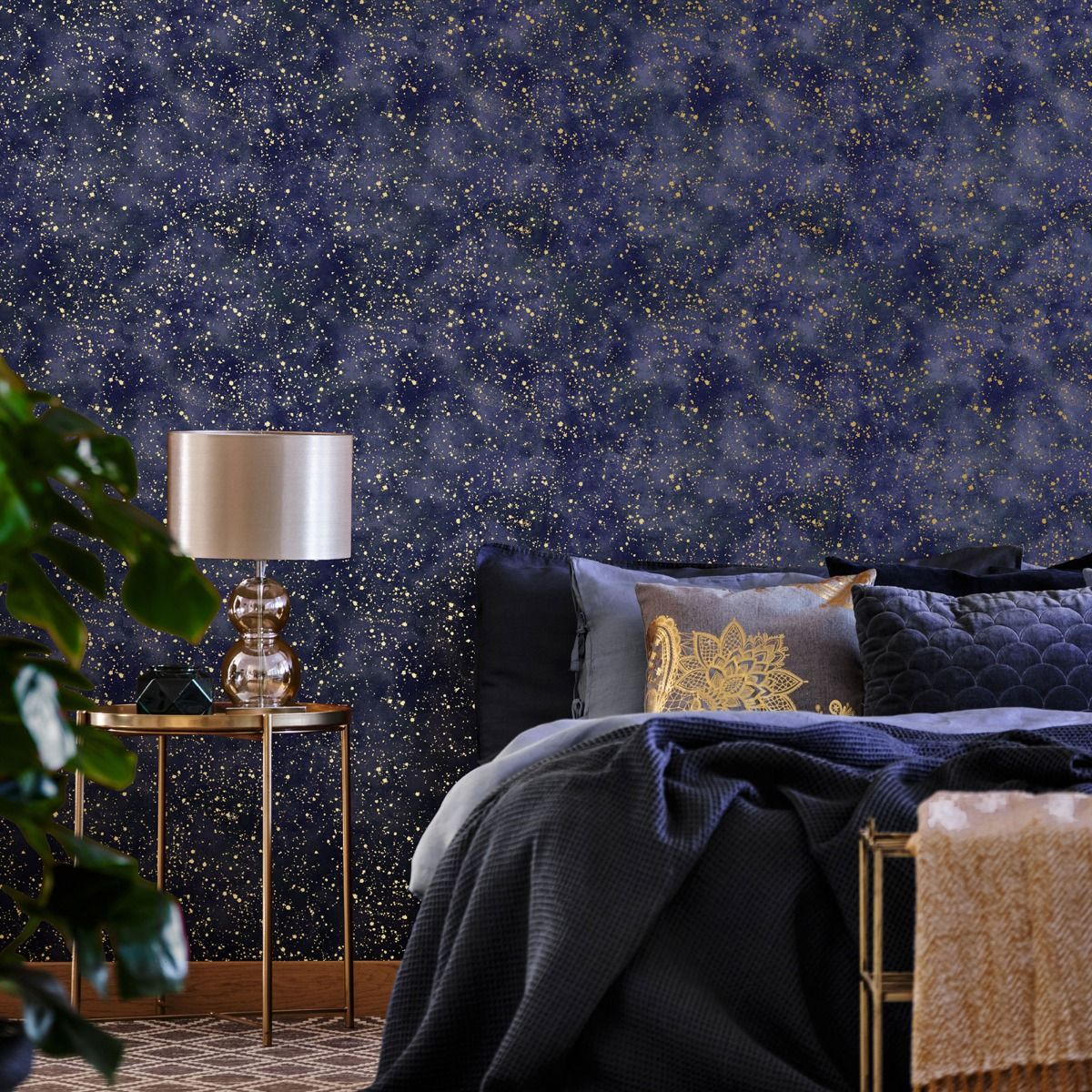 Twinkle Twinkle Wallpaper - Blue / Gold - Muriva