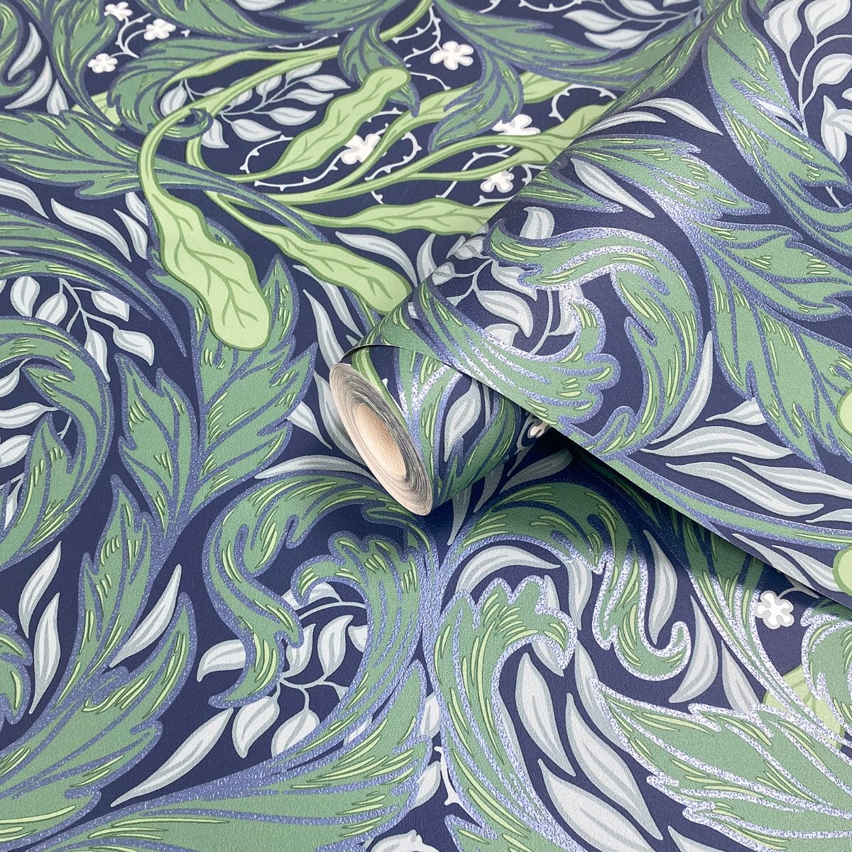 Vale Leaf Wallpaper - Green / Blue - Muriva