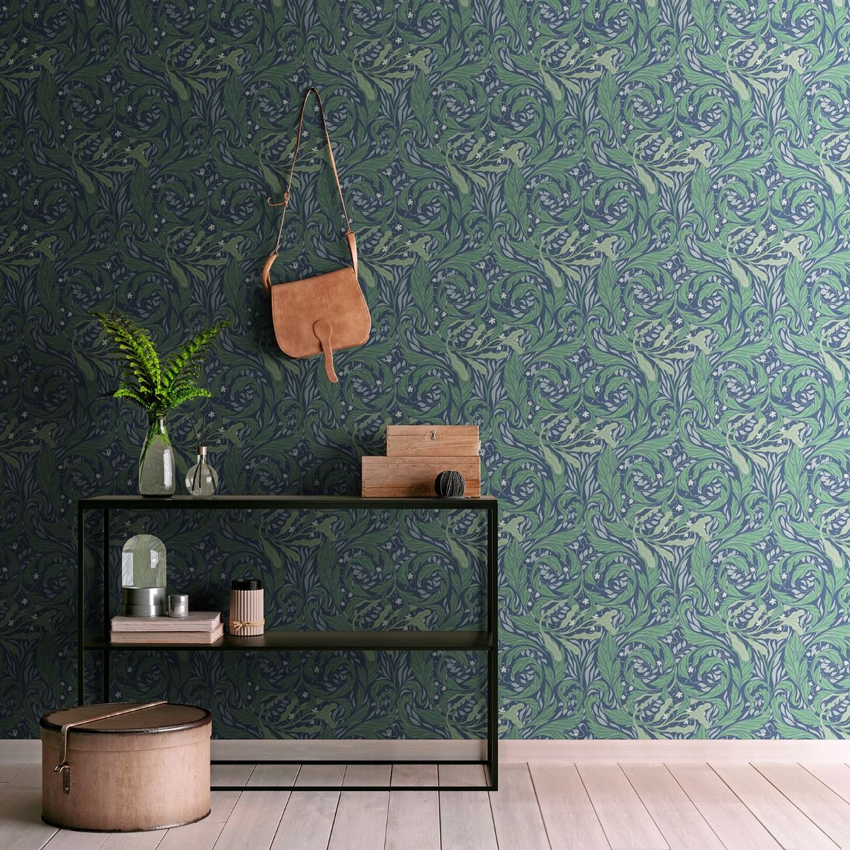 Vale Leaf Wallpaper - Green / Blue - Muriva