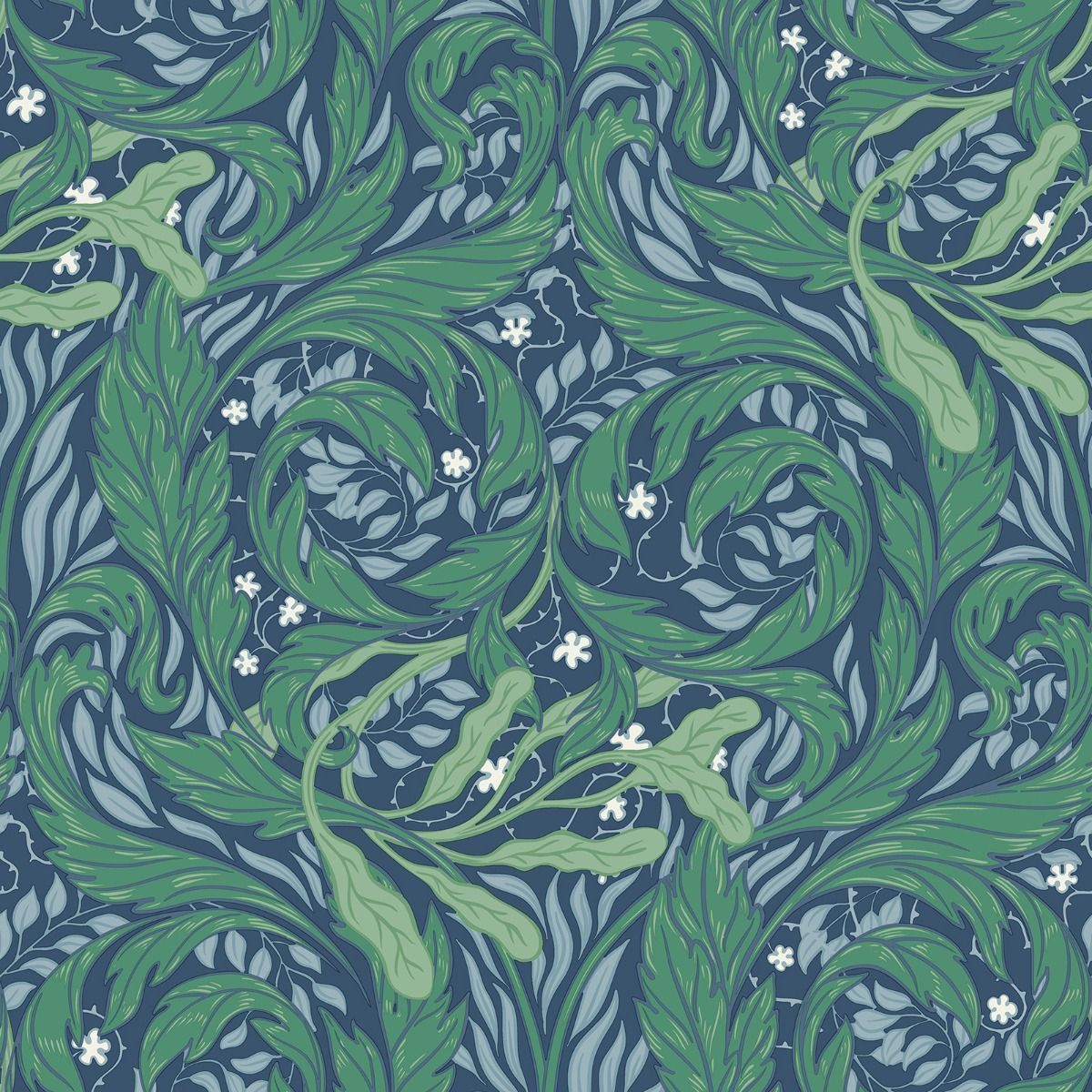 Vale Leaf Wallpaper - Green / Blue - Muriva