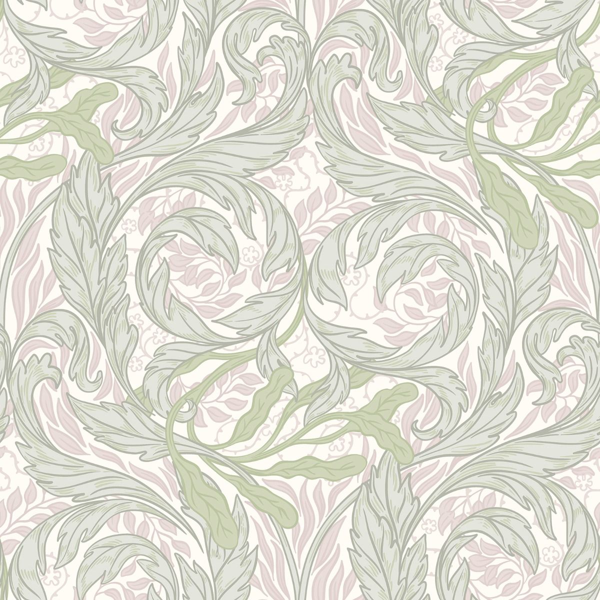Vale Leaf Wallpaper - Green / Pink - Muriva