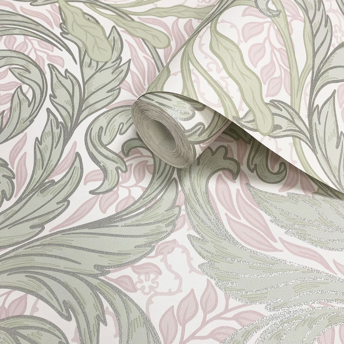 Vale Leaf Wallpaper - Green / Pink - Muriva