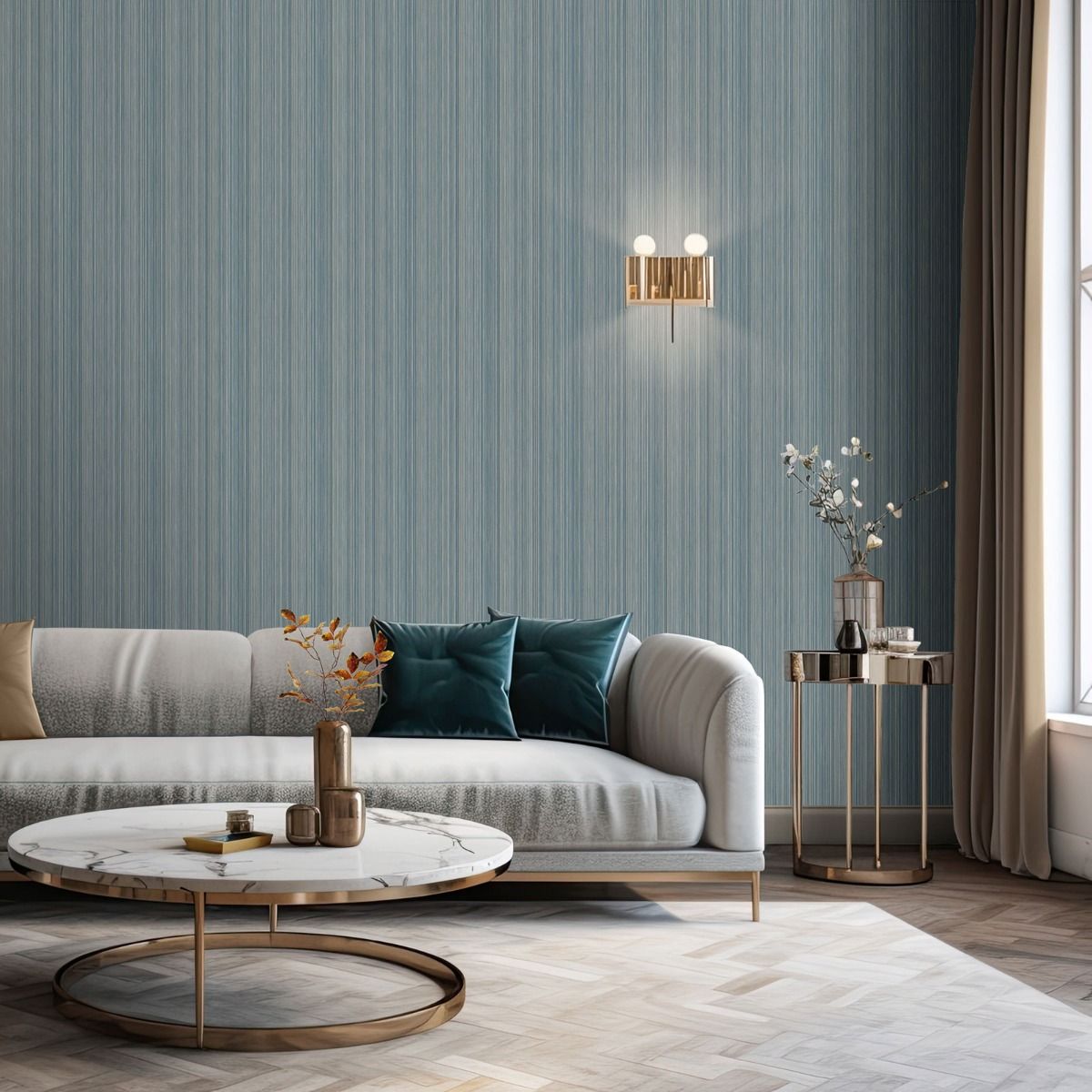 Venezia Stripe Texture Wallpaper - Blue - Muriva