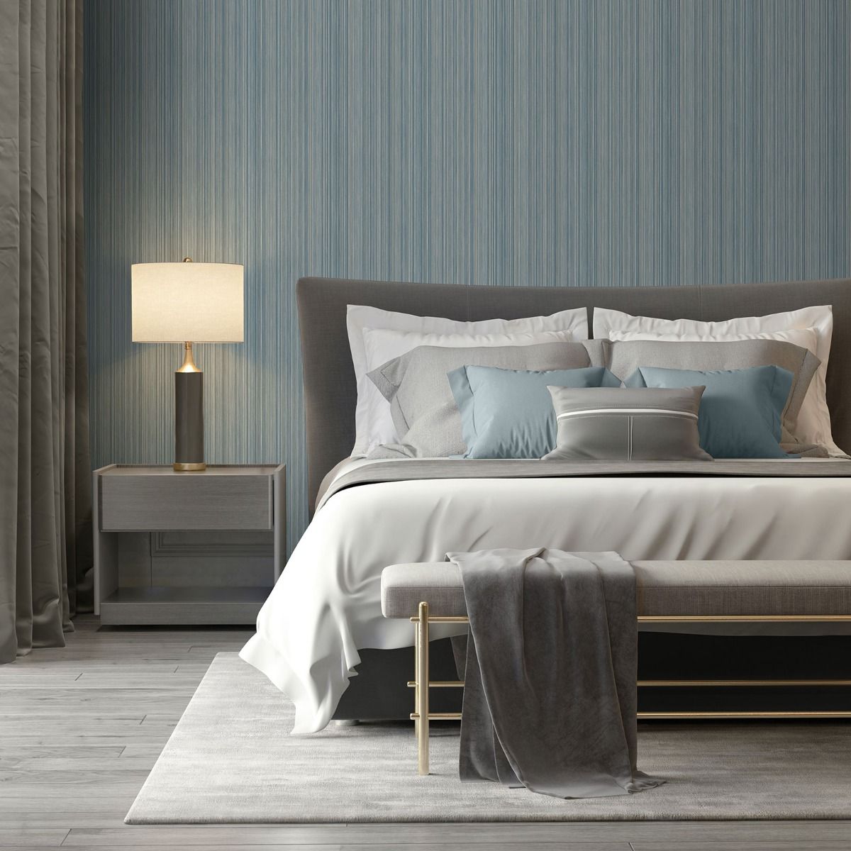 Venezia Stripe Texture Wallpaper - Blue - Muriva