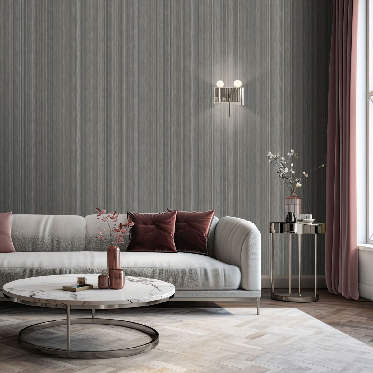 Venezia Stripe Texture Wallpaper - Grey - Muriva
