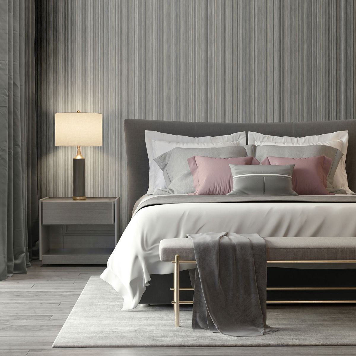 Venezia Stripe Texture Wallpaper - Grey - Muriva
