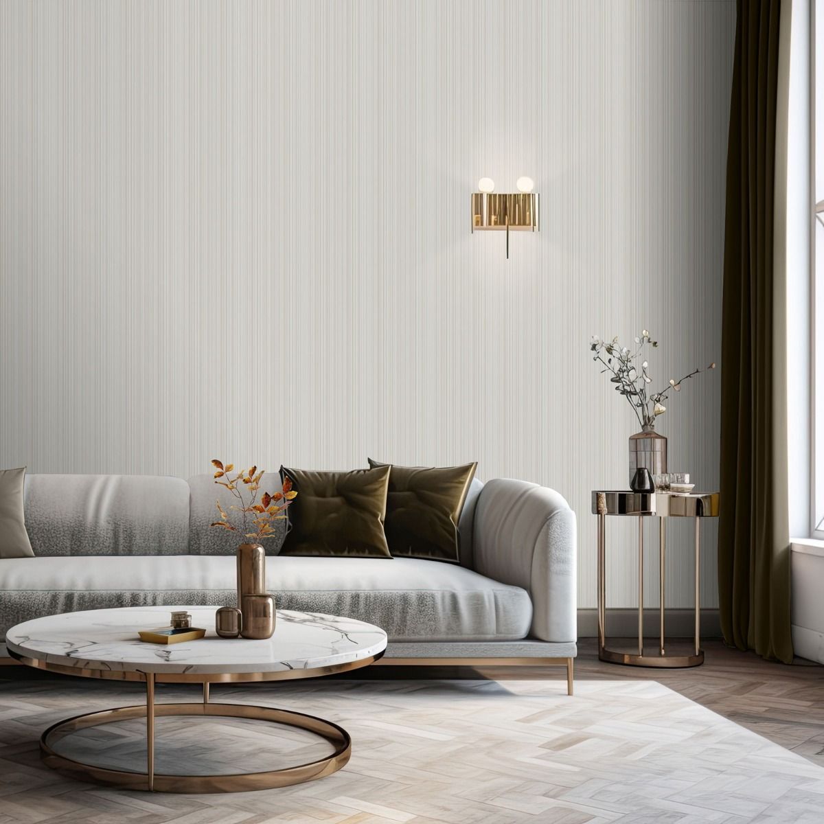 Venezia Stripe Texture Wallpaper - Natural / Gold - Muriva