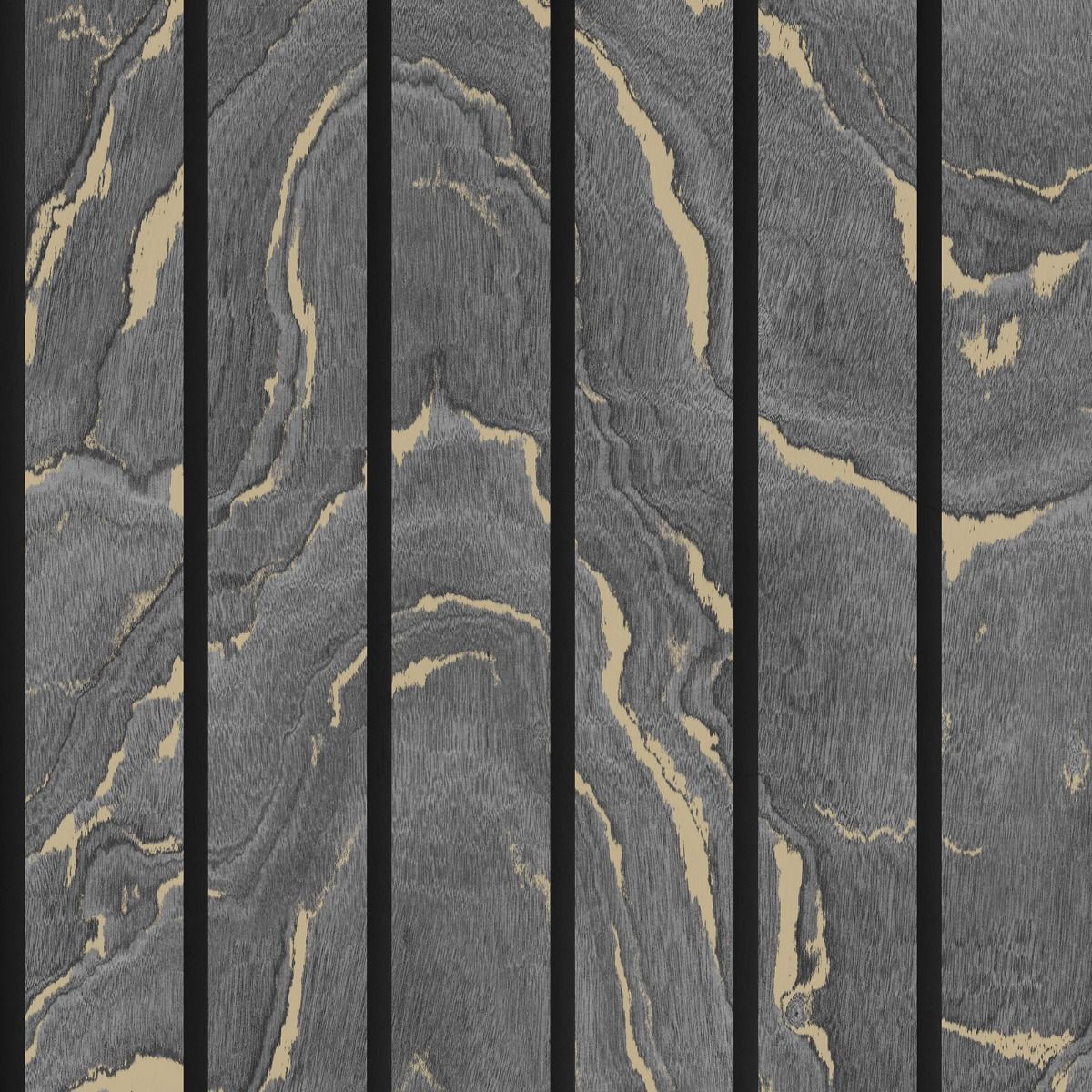 Woodgrain Panel Wallpaper - Charcoal - Muriva
