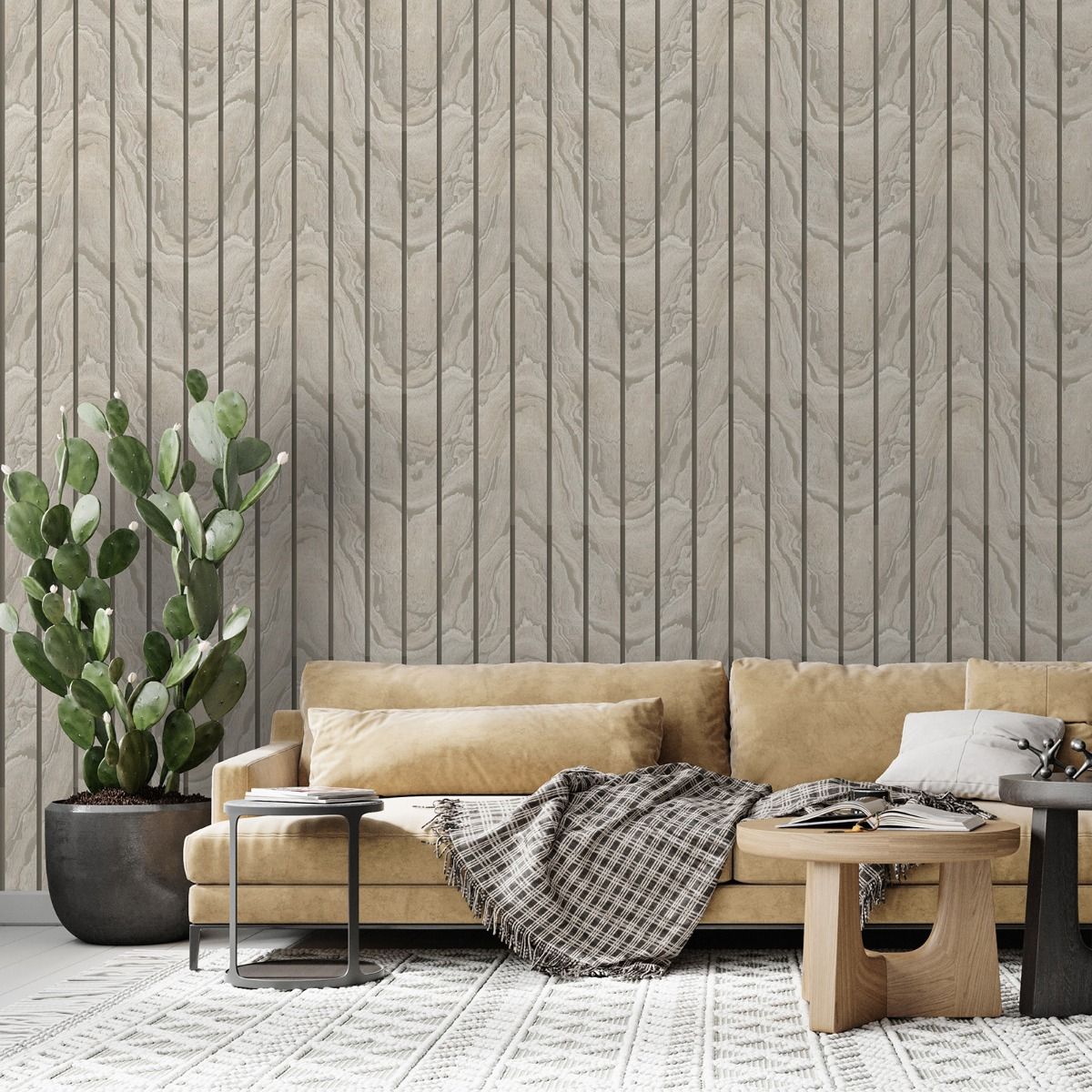 Woodgrain Panel Wallpaper - Natural - Muriva