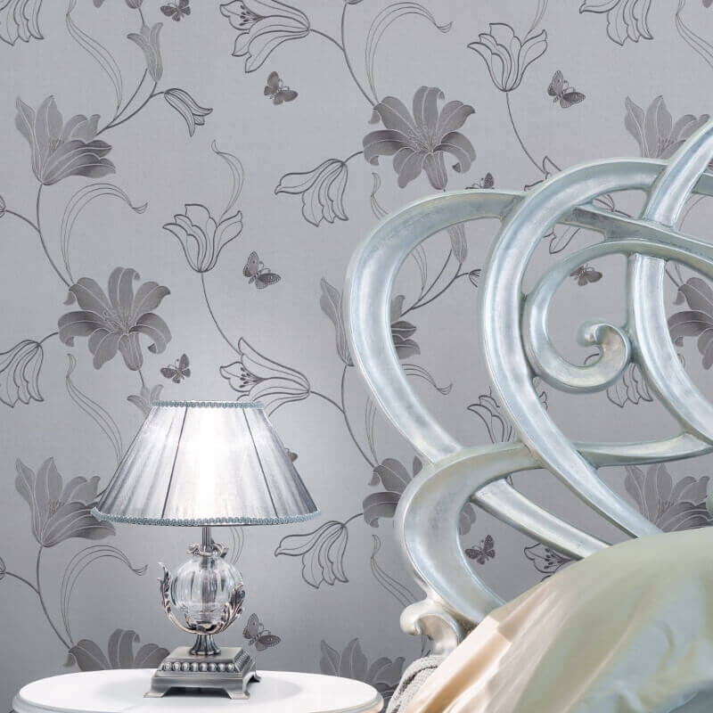 Amelia Floral Metallic Wallpaper - Silver - Muriva - 701414Wallpaper199