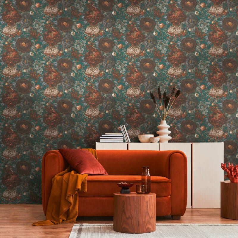 Antique Floral Wallpaper - Orange/Green - Michalsky Living - 39979-3Wallpaper199