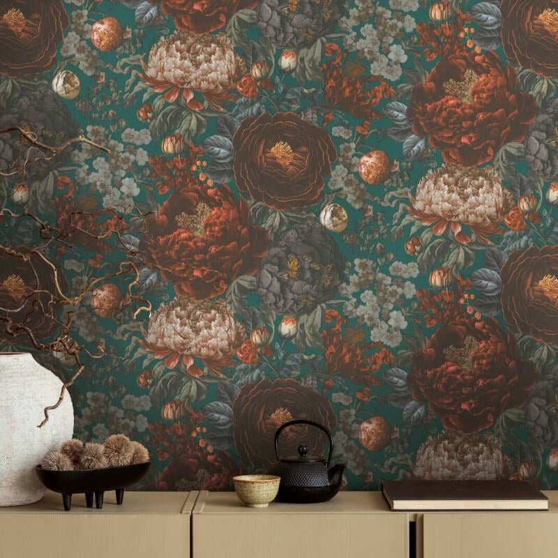 Antique Floral Wallpaper - Orange/Green - Michalsky Living - 39979-3Wallpaper199