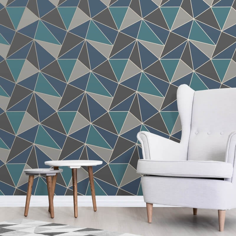 Apex Geo Wallpaper - Aqua/Navy - Fine Décor - FD42001Wallpaper199