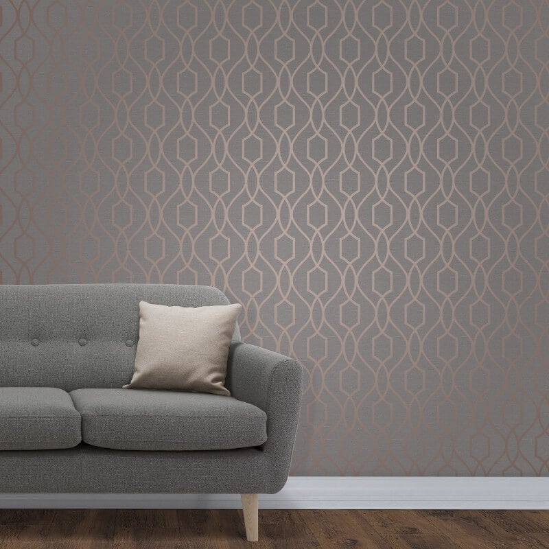 Apex Trellis Metallic Wallpaper - Copper/Charcoal - Fine Décor - FD41998Wallpaper199