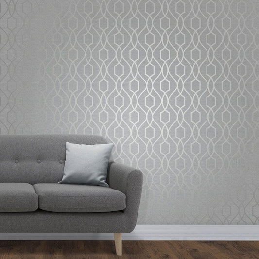 Apex Trellis Metallic Wallpaper - Stone/Silver - Fine Décor - FD41995Wallpaper199