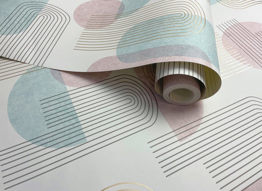 Arch Geo Wallpaper - Duck Egg/Pink - Holden Décor - 13090Wallpaper199