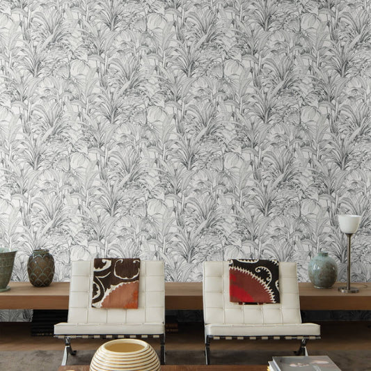 Asperia Linear Leaf Wallpaper - White/Black - Grandeco - A51401Wallpaper199