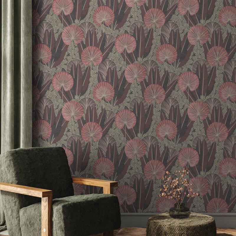 Asperia Tropical Leaf Wallpaper - Red/Pink - Grandeco - A54702Wallpaper199