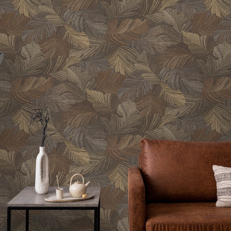 Attitude Organic Leaves Wallpaper - Chocolate - Grandeco - A66503Wallpaper199