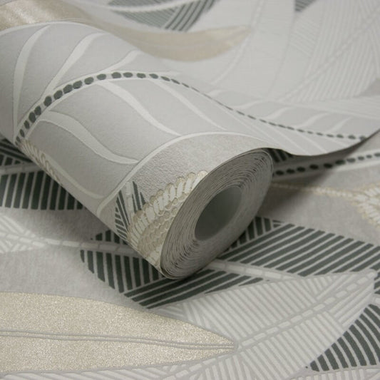Attitude Savannah Leafy Tropical Metallic Wallpaper - Grey - Grandeco - A65701Wallpaper199
