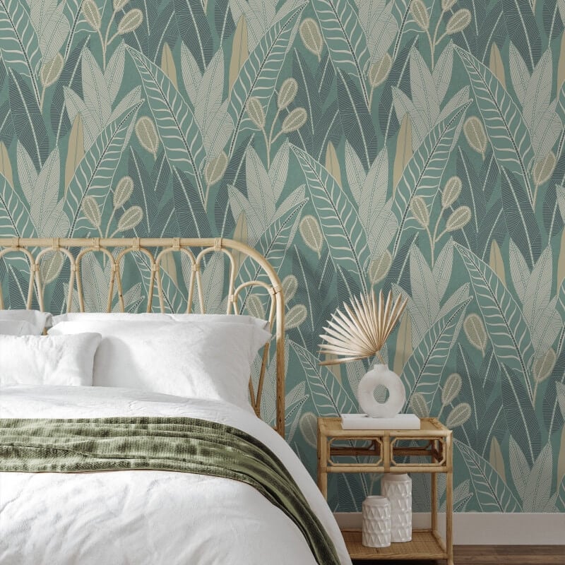 Attitude Savannah Leafy Tropical Metallic Wallpaper - Teal - Grandeco - A65703Wallpaper199