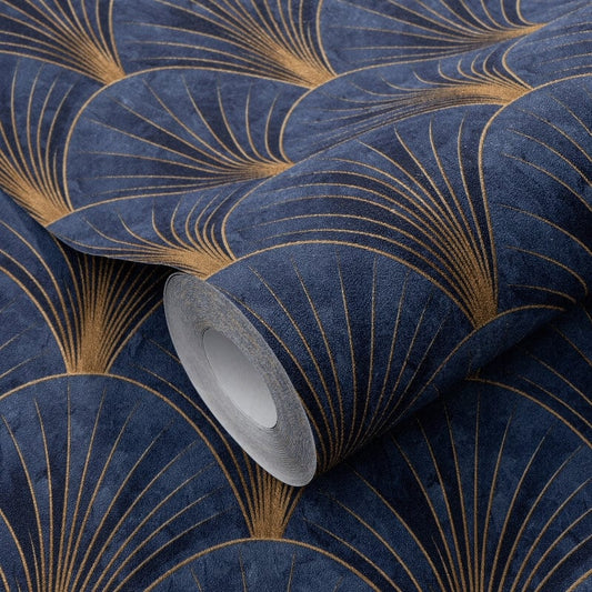 Avantgarde Fan Metallic Wallpaper - Blue/Gold - Elle Decoration - 10451 - 08Wallpaper199