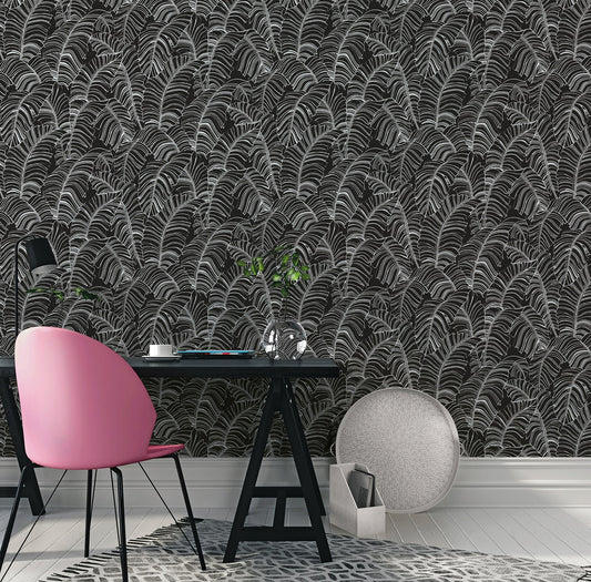 Bazaar Palm Leaves Wallpaper - Black / White - Galerie - G78297Wallpaper199