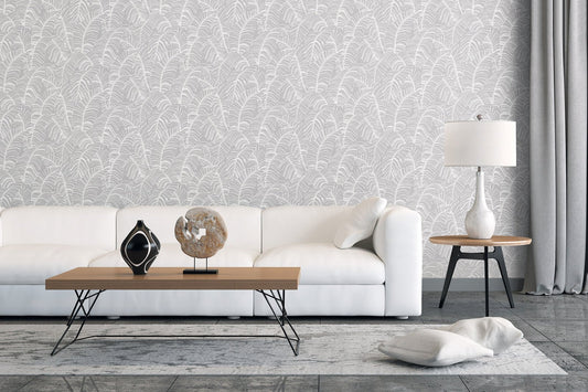 Bazaar Palm Leaves Wallpaper - Silver / White - Galerie - G78298Wallpaper199