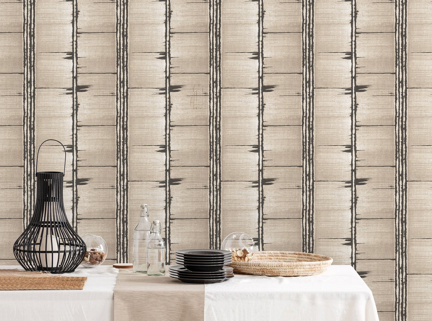 Bazaar Tribal Panels Wallpaper - Neutral / Black - Galerie - G78285Wallpaper199