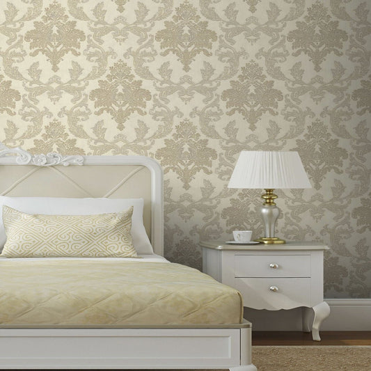 Bellini Vasari Damask Wallpaper - Gold & Cream - Rasch - 526202Wallpaper199
