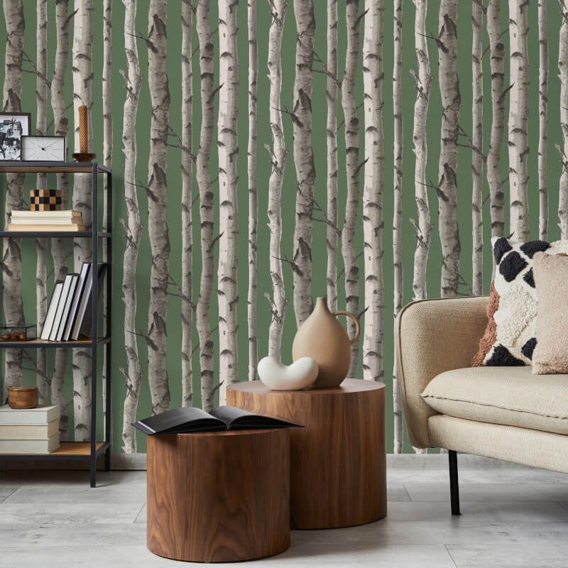 Birch Trees Wallpaper - Hunter Green - Fine Décor - FD43292Wallpaper199