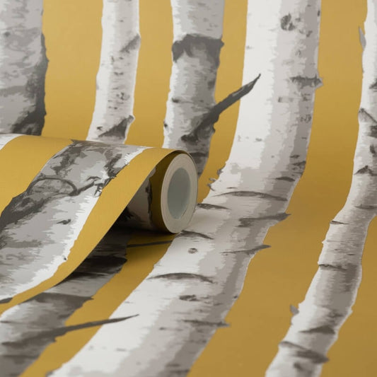 Birch Trees Wallpaper - Mustard - Fine Décor - FD43290Wallpaper199