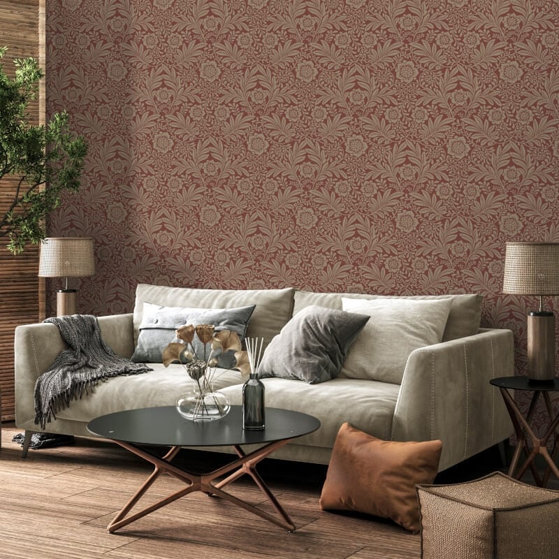 Camille Classical Floral Wallpaper - Red - Crown - M1746Wallpaper199