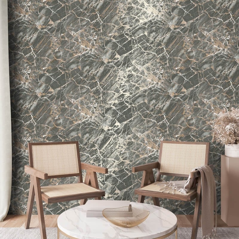 Carbon Onyx Marble Metallic Wallpaper - Charcoal - Crown - M1749Wallpaper199