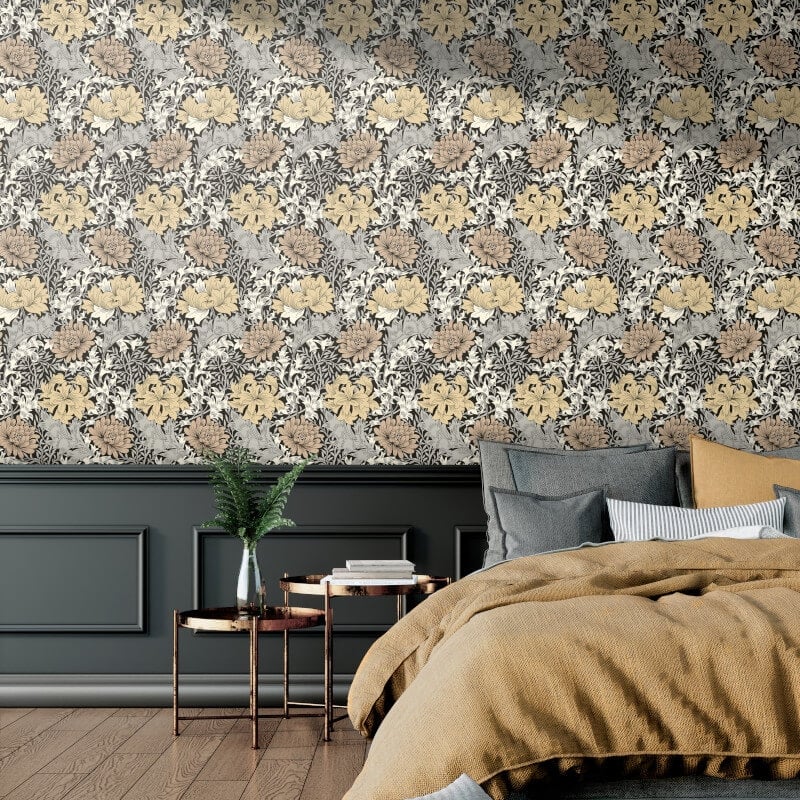 Chrysanthemum Wallpaper - Graphite - Hoopla Walls - HWA1121WWallpaper199