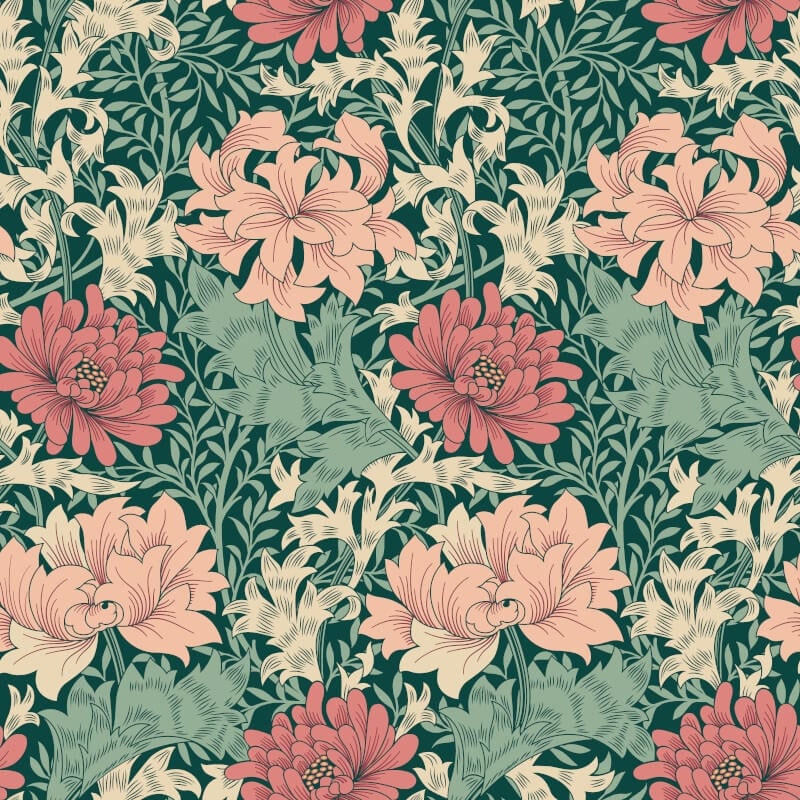 Chrysanthemum Wallpaper - Green/Pink - Hoopla Walls - HWA1123WWallpaper199