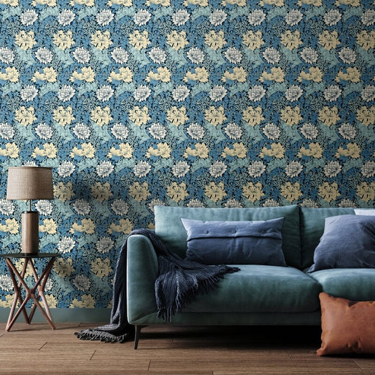 Chrysanthemum Wallpaper - Navy - Hoopla Walls - HWA1118WWallpaper199