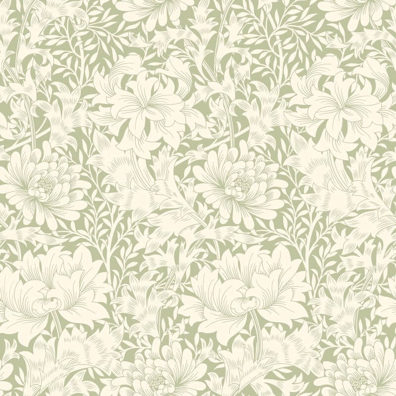 Chrysanthemum Wallpaper - Sage Green - Hoopla Walls - HWA1115WWallpaper199