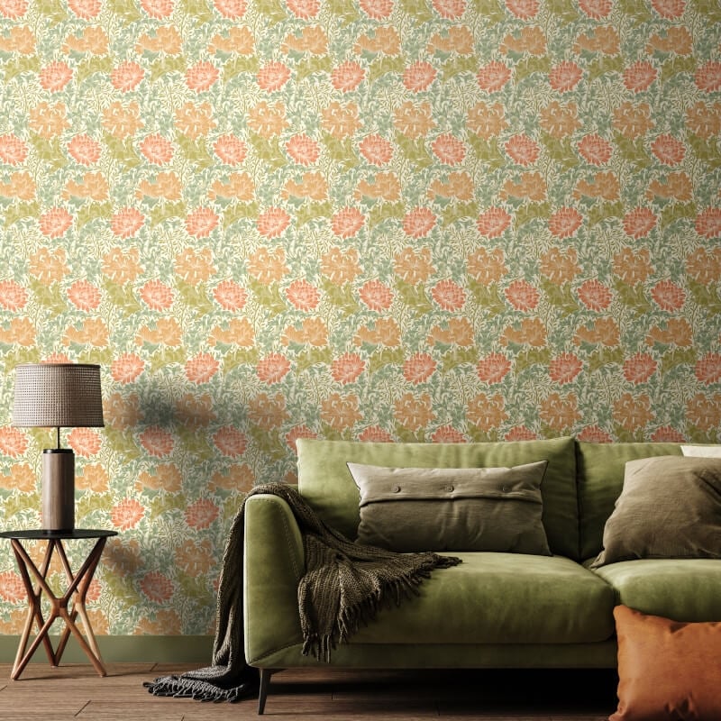 Chrysanthemum Wallpaper - Sage/Amber - Hoopla Walls - HWA1125WWallpaper199